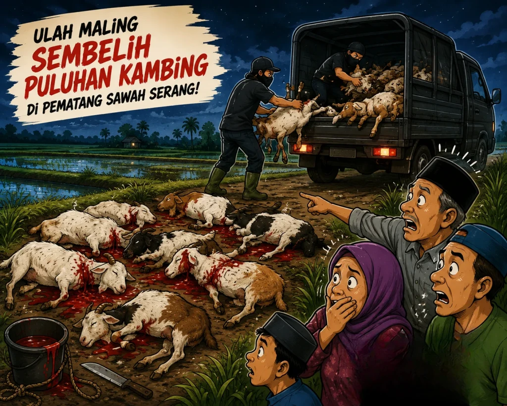 Geger! Puluhan Kambing Disembelih Maling di Tengah Sawah Serang