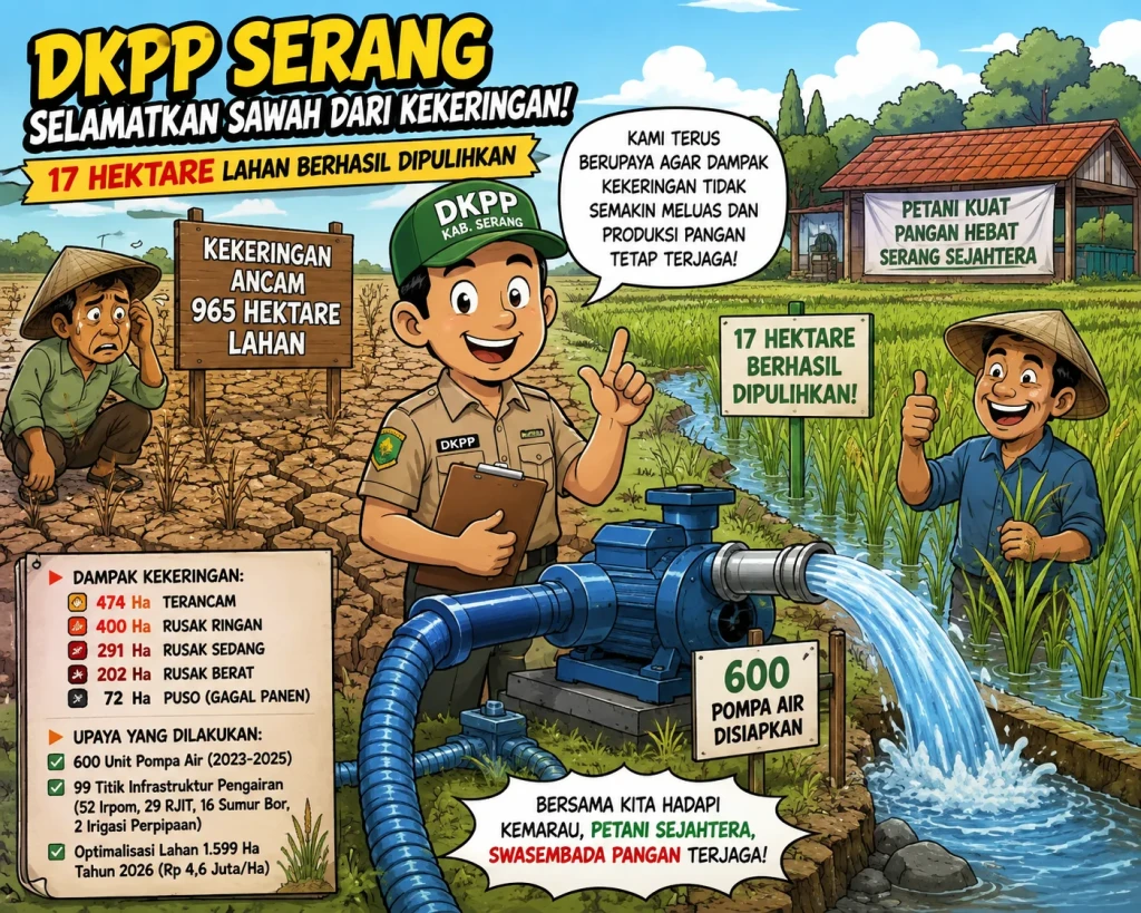 Ratusan Hektare Sawah Terancam Kekeringan, DKPP Serang Kerahkan Ratusan Pompa