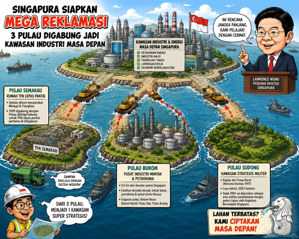 Mega Proyek Singapura: 3 Pulau Bakal Disatukan, Disiapkan Jadi Pusat Industri Masa Depan
