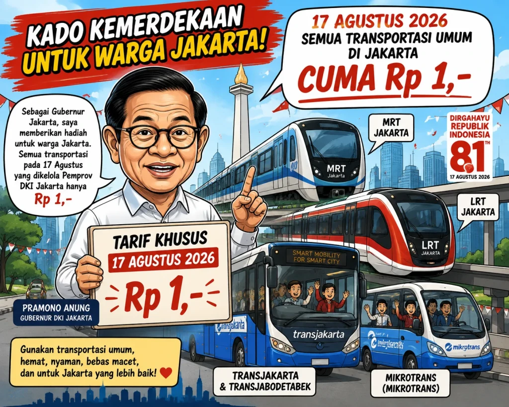 HUT ke-81 RI, Naik MRT hingga Transjakarta Cuma Rp1 pada 17 Agustus