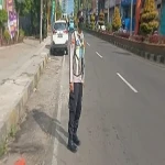 Polsek Purwakarta Atur Lalu Lintas di Depan Pos Pam Landmark Cilegon