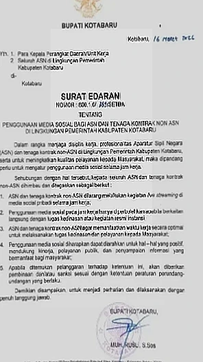 Bupati Kotabaru Larang ASN dan Tenaga Kontrak Live Streaming Saat Jam Kerja