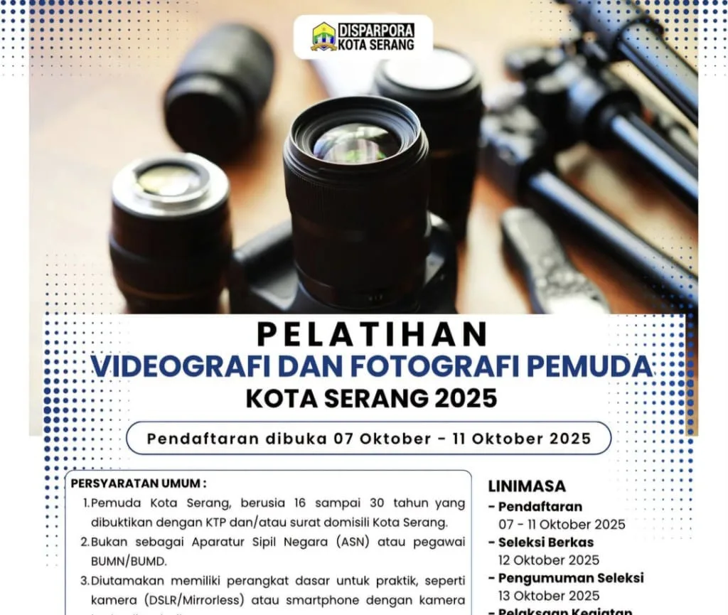Pemkot Serang Buka Pelatihan Videografi dan Fotografi Gratis untuk Pemuda