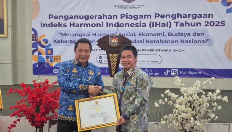 Kabupaten Tangerang Raih Piagam Penghargaan Indeks Harmoni Indonesia 2025