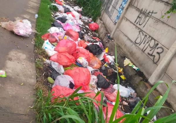 Tumpukan Sampah di Pinggiran Jalan Depan Ruang Terbuka Hijau Cipocok Jaya Menimbulkan Kekhawatiran Lingkungan