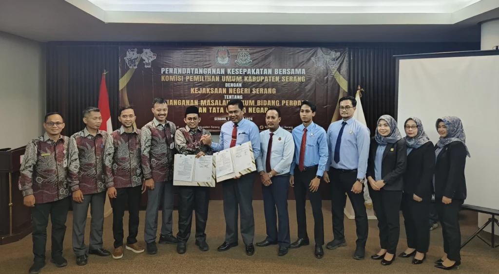 KPU Kabupaten Serang dan Kejaksaan Negeri Serang Tandatangani Perjanjian Kerja Sama untuk Penanganan Masalah Hukum