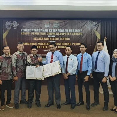 KPU Kabupaten Serang dan Kejaksaan Negeri Serang Tandatangani Perjanjian Kerja Sama untuk Penanganan Masalah Hukum