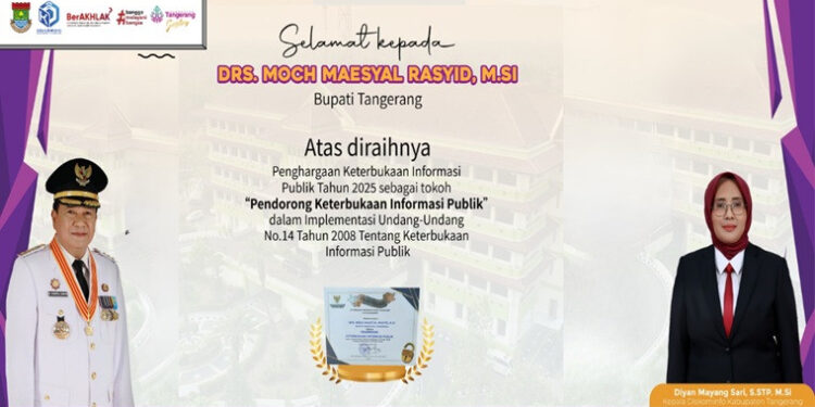 Bupati Tangerang Raih Penghargaan Tokoh Pendorong Keterbukaan Informasi Publik 2025