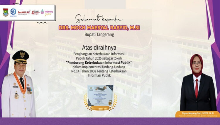 Bupati Tangerang Raih Penghargaan Tokoh Pendorong Keterbukaan Informasi Publik 2025